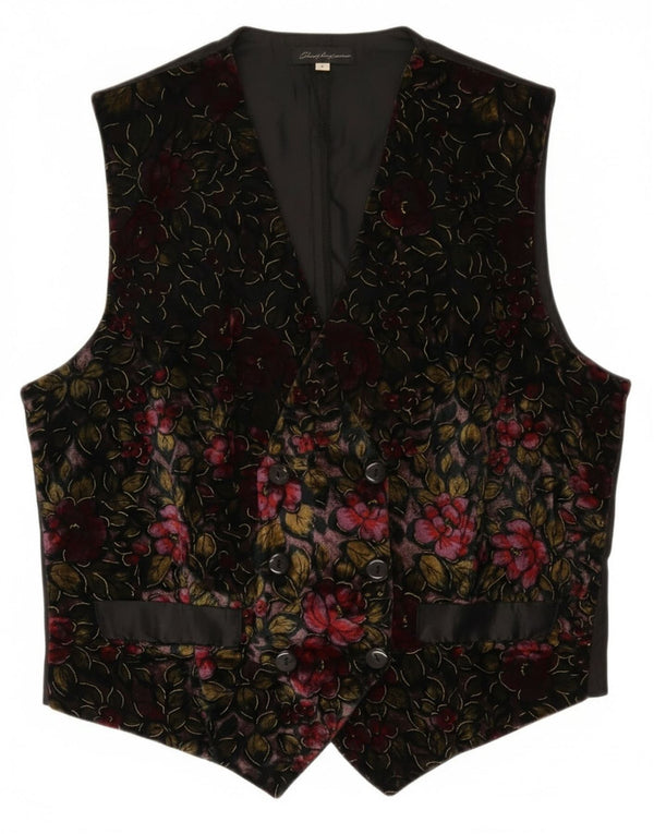 Aksamitna kamizelka damska Vintage UK 16, duża, czarna w kwiaty