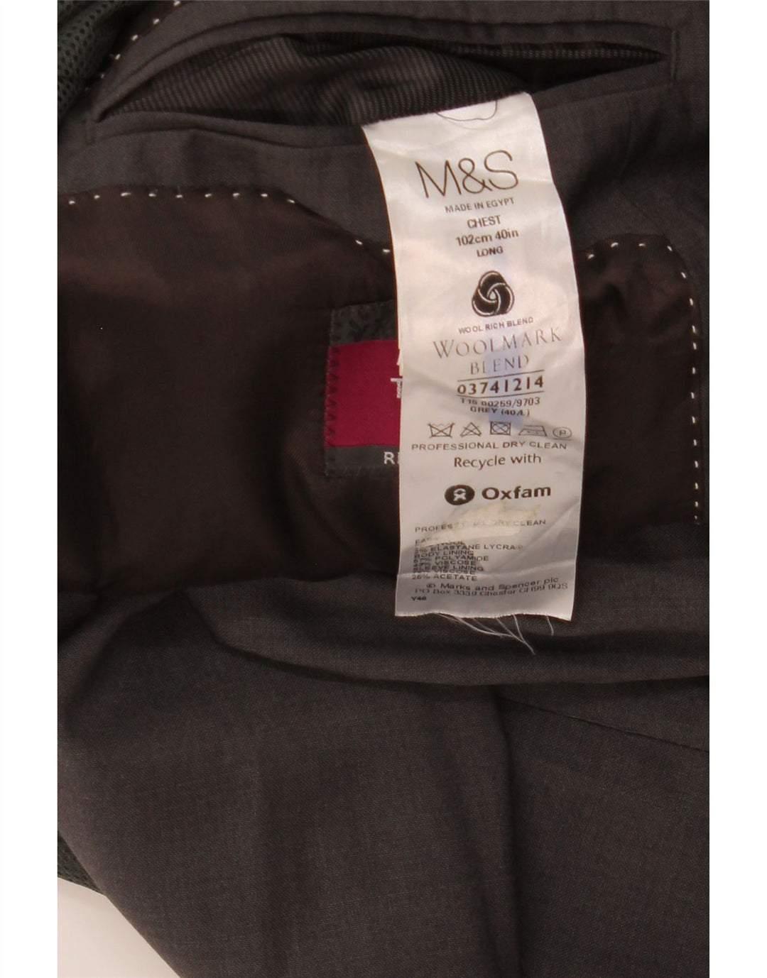 Marks & Spencer Męska marynarka zapinana na 2 guziki, UK 40, średnia szara wełna