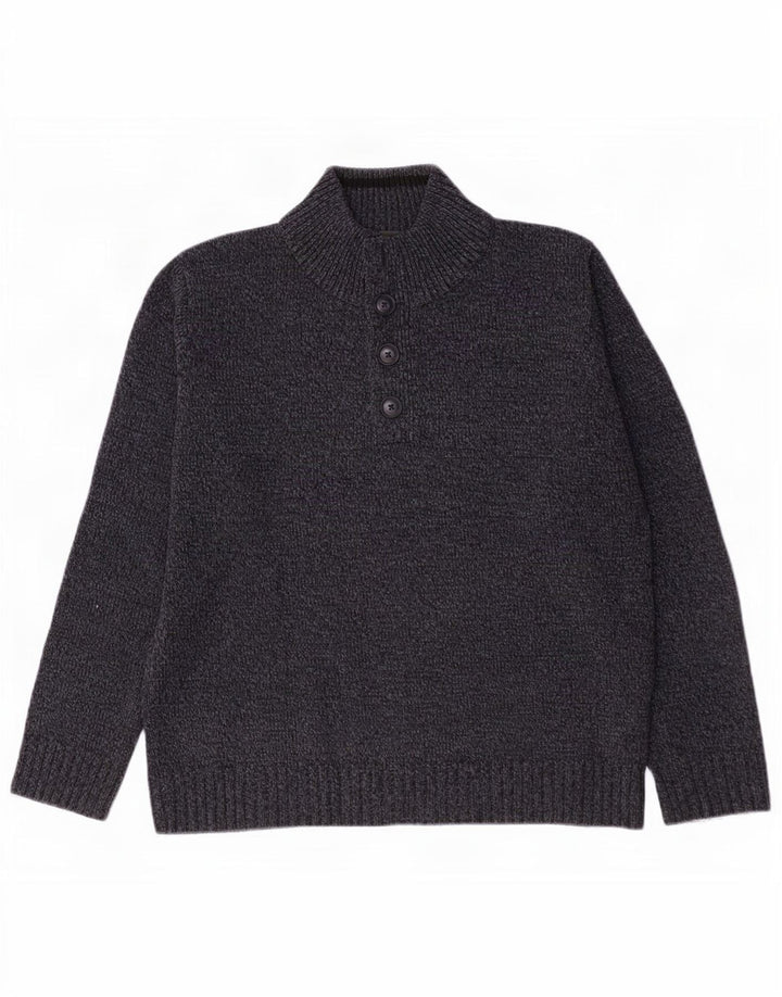 Marks & Spencer Męski sweter zapinany na guziki, średni granatowy nakrapiany