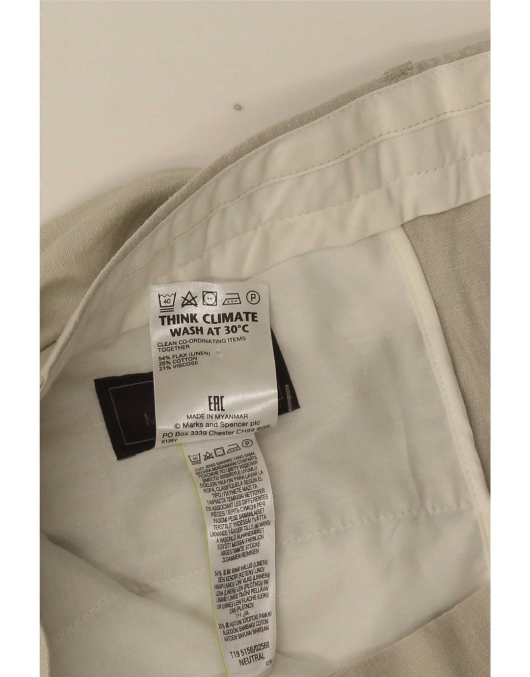 Męskie spodnie chino o regularnym kroju Marks & Spencer W36 L33 Beżowy len