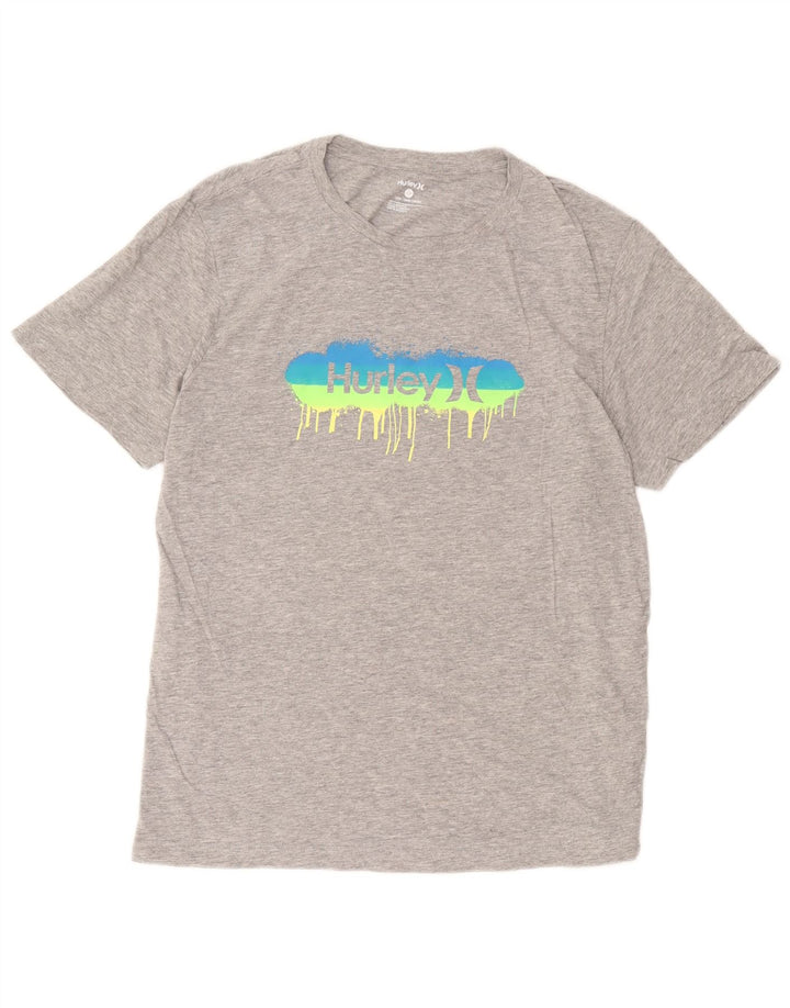 Męski T-shirt z grafiką Hurley, duży, szary, bawełniany