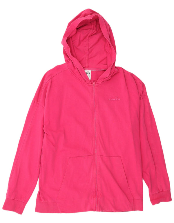 DIADORA Womens Zip Hoodie Sweater UK 16 Large Pink Cotton