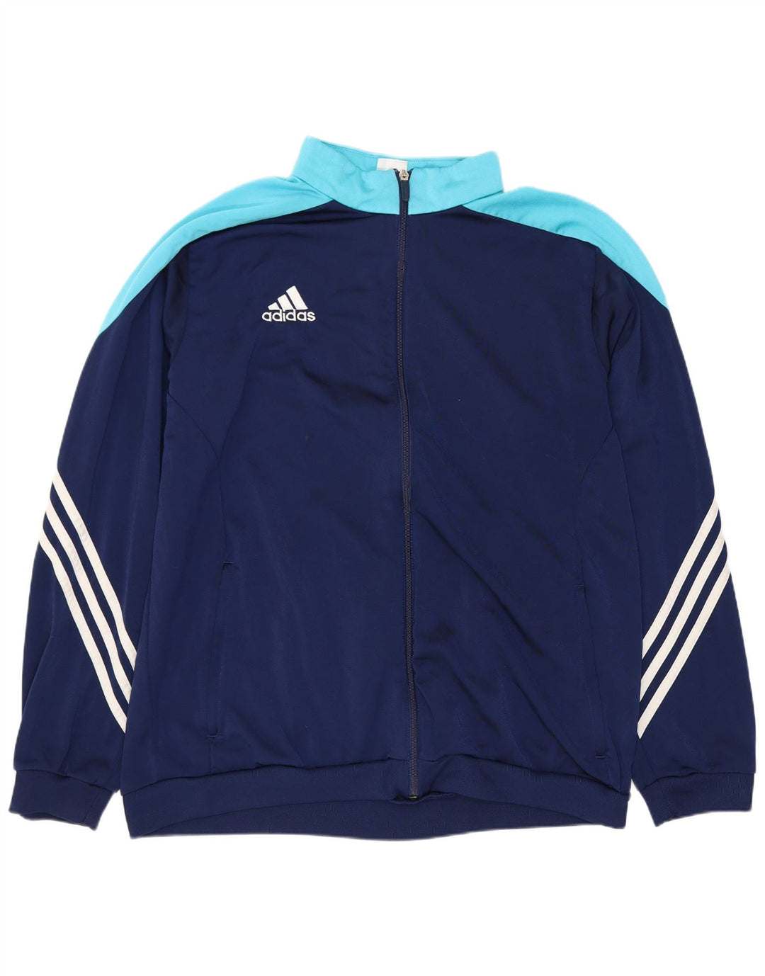 Pełny dres ADIDAS męski XL, granatowy, poliester z blokami kolorów