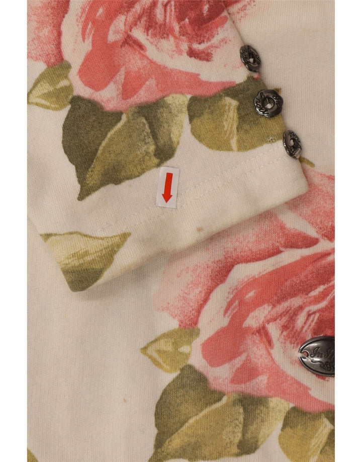 Top damski VINTAGE z długim rękawem UK 16, duży, złamanej bieli, bawełniany w kwiaty