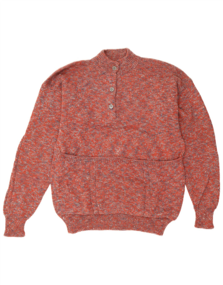 Vintage damski sweter zapinany na guziki UK 14, duży, czerwony nakrapiany