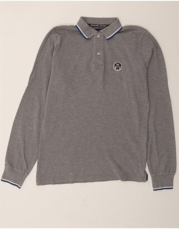 NORTH SAILS Mens Long Sleeve Polo Shirt Medium Grey Cotton Vintage North Sails and Second-Hand North Sails from Messina Hembry 