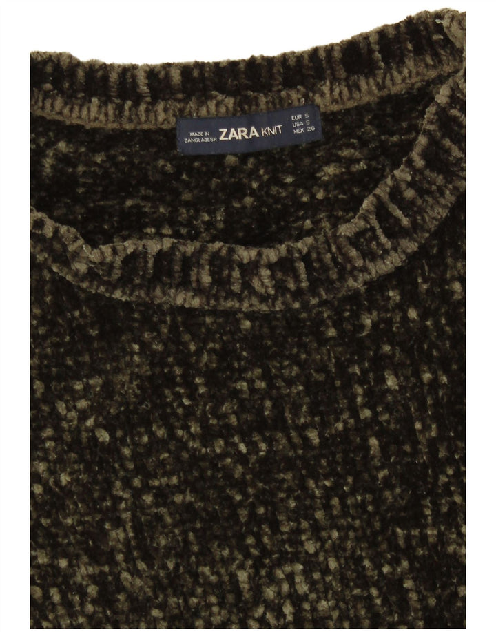 Damski sweter oversize z dekoltem w łódkę Zara, UK 10, mały, khaki, poliester