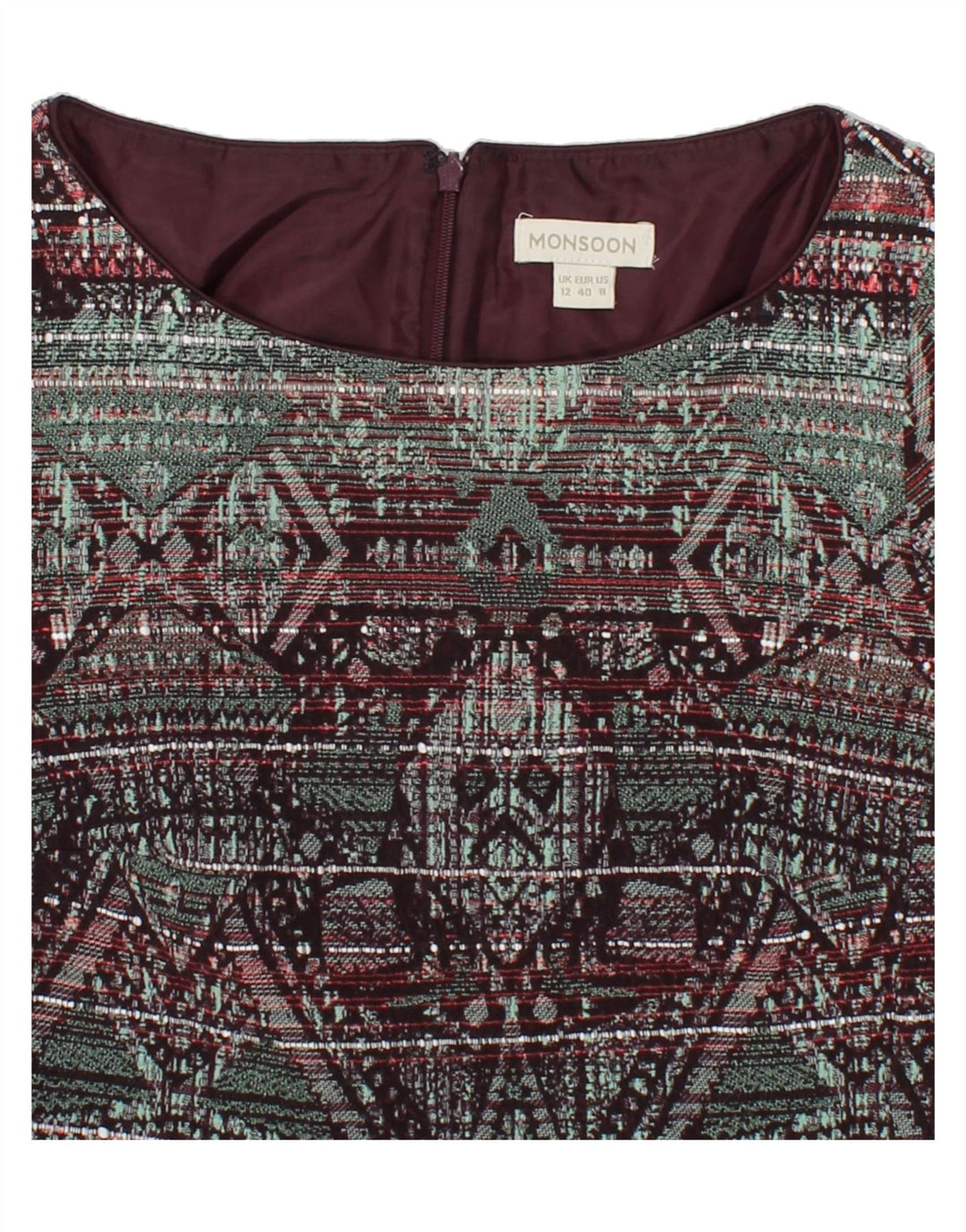 MONSOON Womens Sheath Dress UK 12 Medium  Maroon Argyle/Diamond Cotton Vintage Monsoon and Second-Hand Monsoon from Messina Hembry 