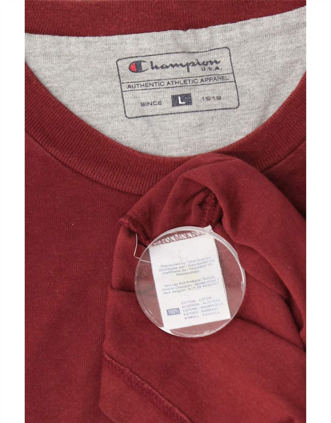 Męski T-shirt z grafiką CHAMPION, duży, bordowy, bawełniany