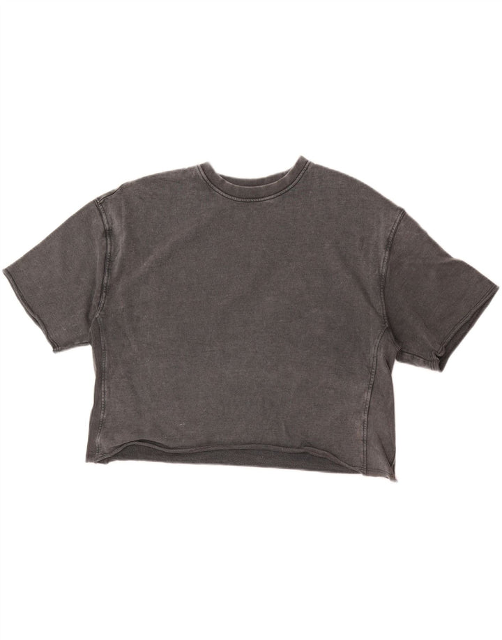 Damski krótki t-shirt Zara UK 14, średnioszary, bawełniany