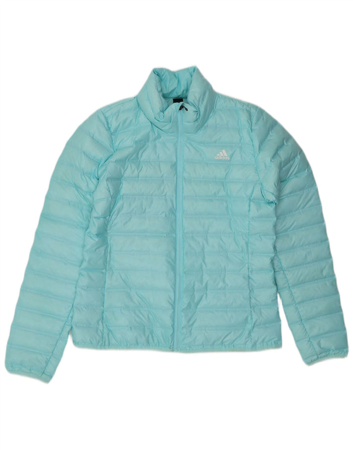 ADIDAS Womens Padded Jacket UK 12/14 Medium Blue Polyester