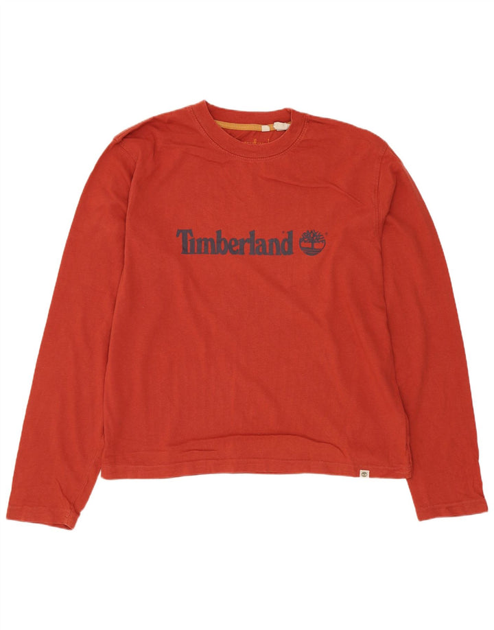 Męski top graficzny Timberland z długim rękawem, średnio czerwony, bawełniany
