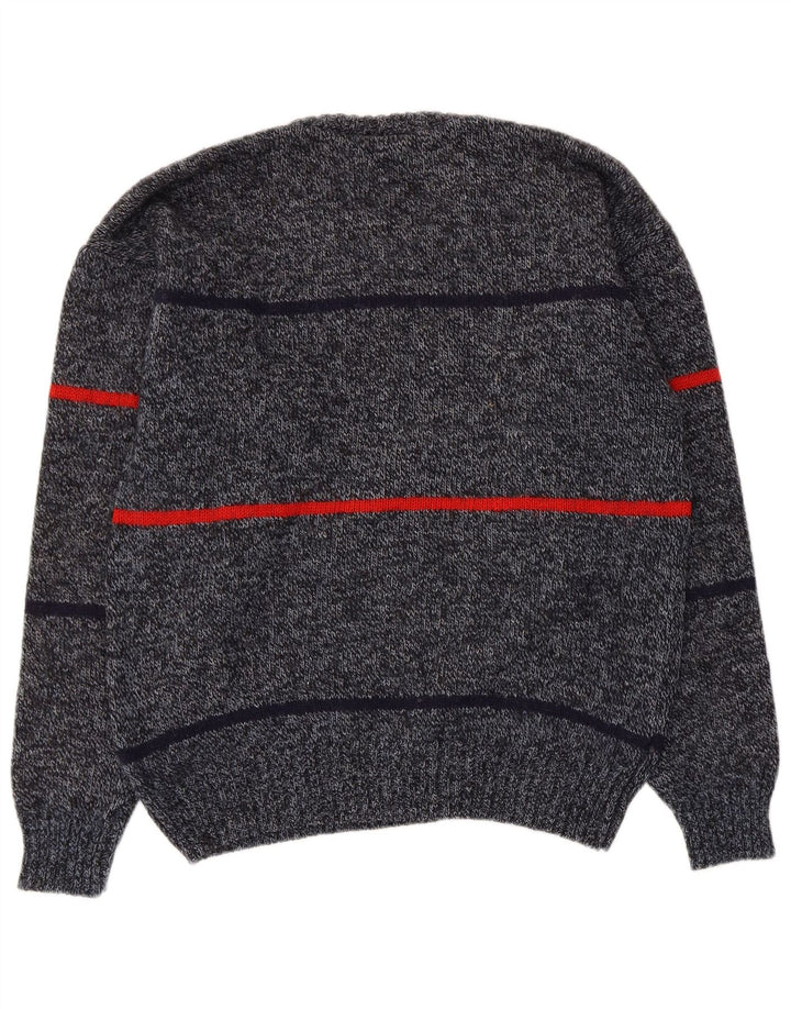 Vintage męski sweter z okrągłym dekoltem IT 50, wełniany w średnie szare paski