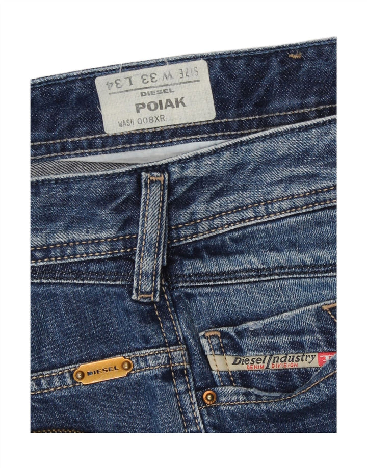 Diesel Męskie Poiak Straight Jeans W33 L30 Niebieskie Bawełniane