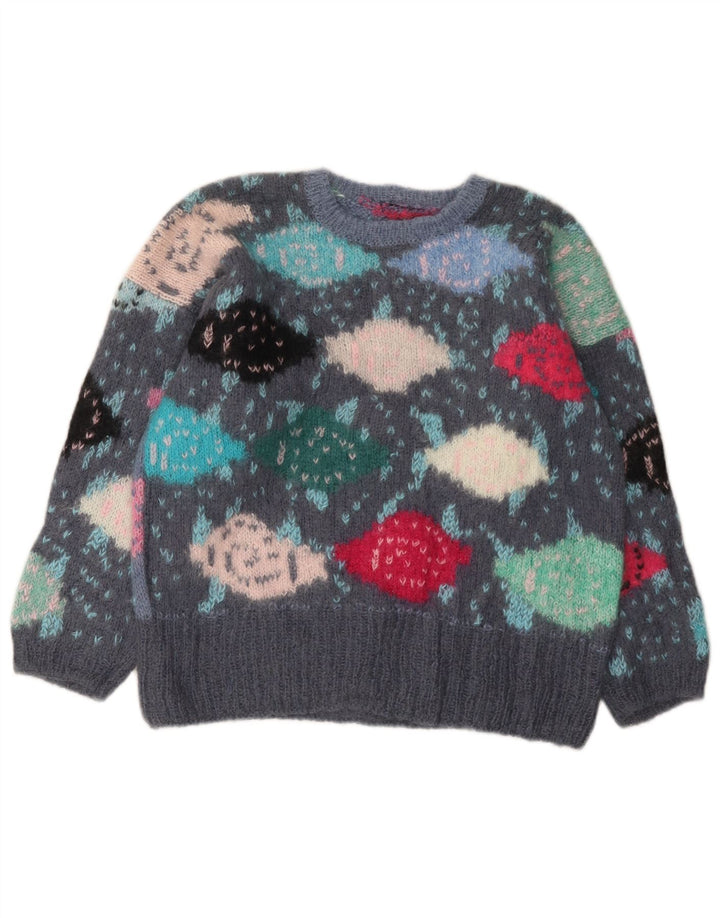 Sweter dziewczęcy z okrągłym dekoltem VINTAGE 13-14 lat, szary, blok kolorów