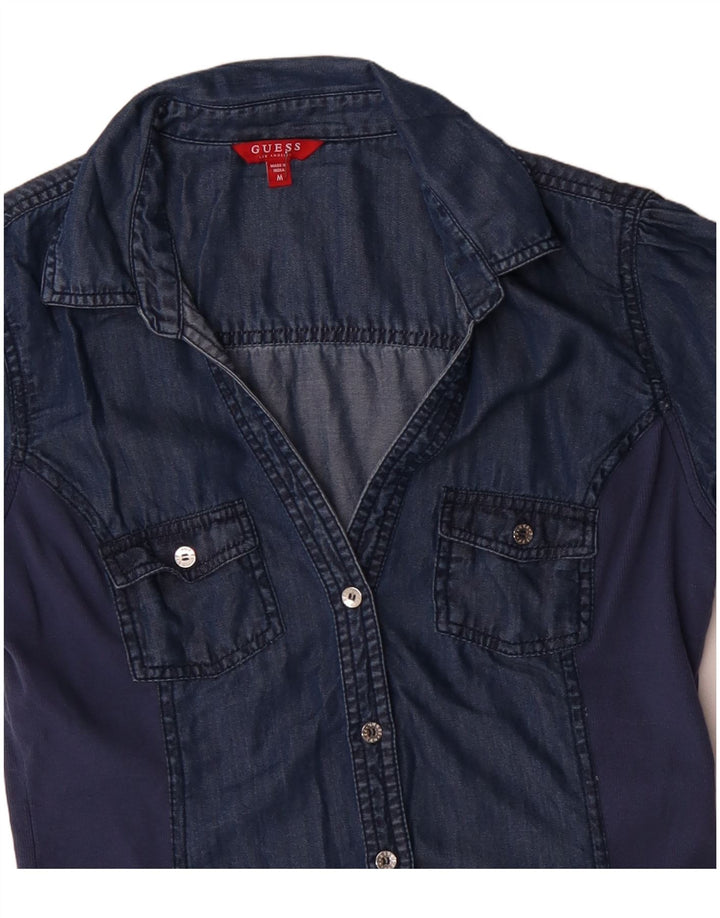 Damska bluzka dżinsowa z krótkim rękawem GUESS UK 12 Średni granatowy Tencel