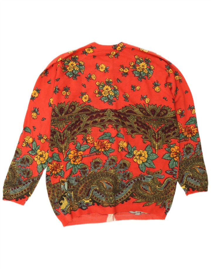 Vintage damski sweter kardigan IT 44 średni czerwony kwiatowy