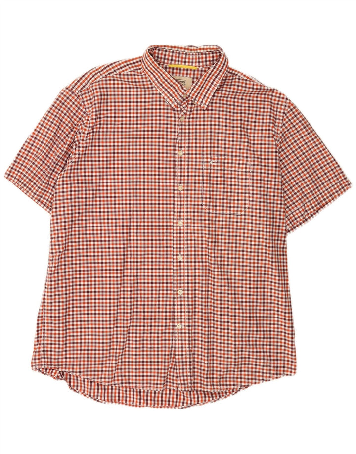 Camel Active Męska koszula z krótkim rękawem o regularnym kroju, 2XL, czerwona bawełniana kratka