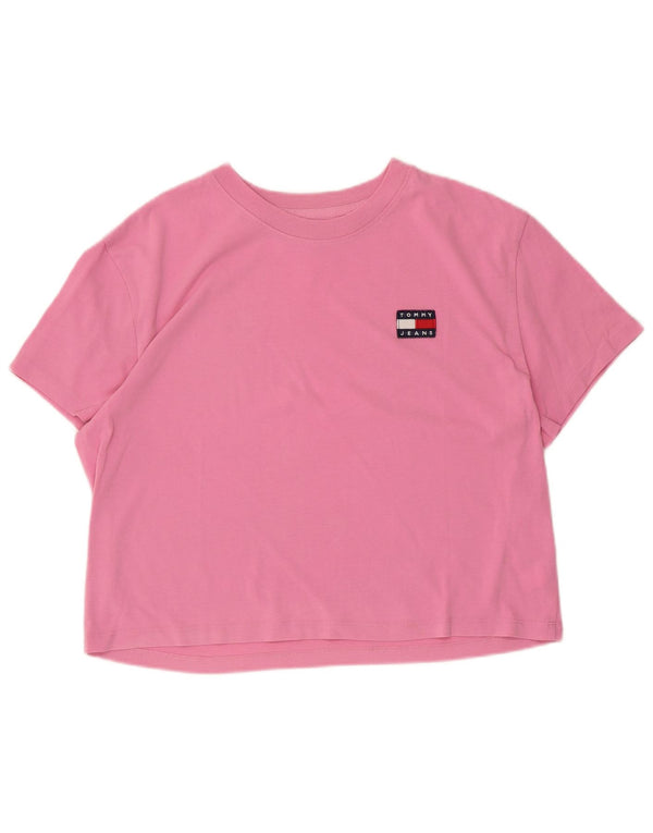 Tommy Hilfiger Womens Crop T-Shirt Top UK 14 Medium Pink Cotton