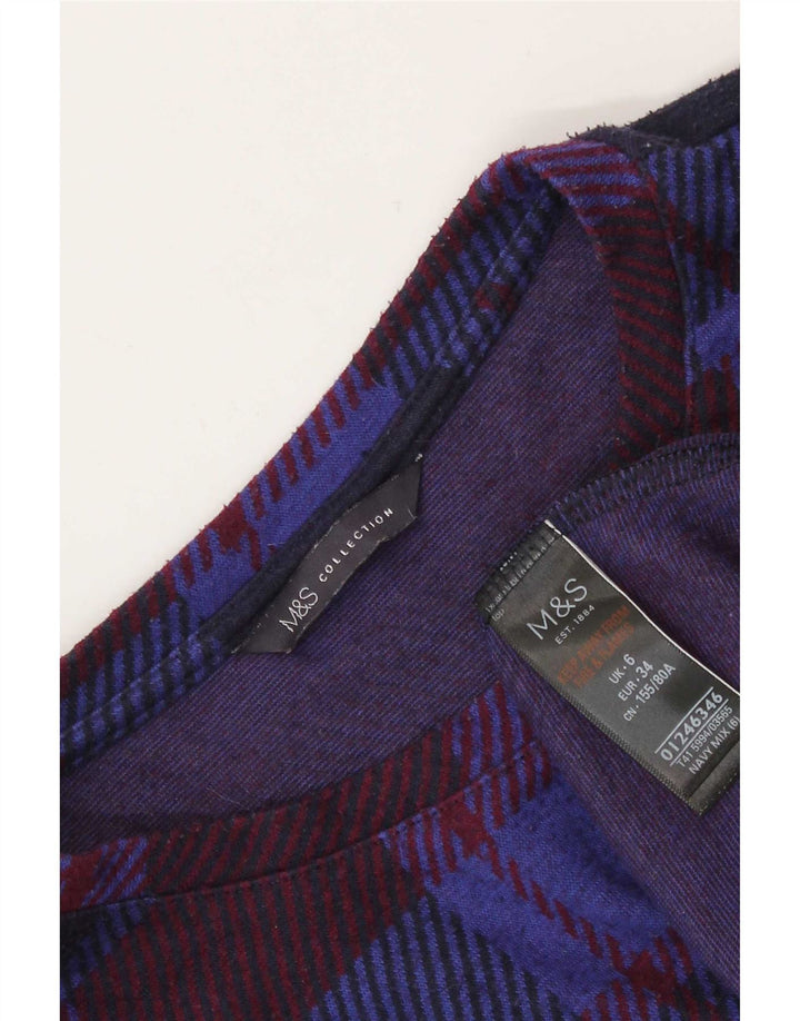 Marks & Spencer Damski top z długim rękawem, UK 6 XS, poliester w granatową kratkę
