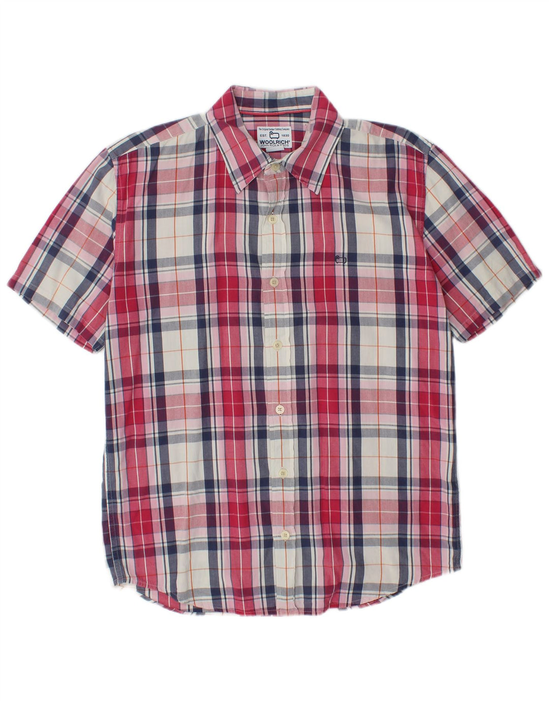 WOOLRICH Męska koszula z krótkim rękawem, bawełniana w średnią czerwoną kratkę