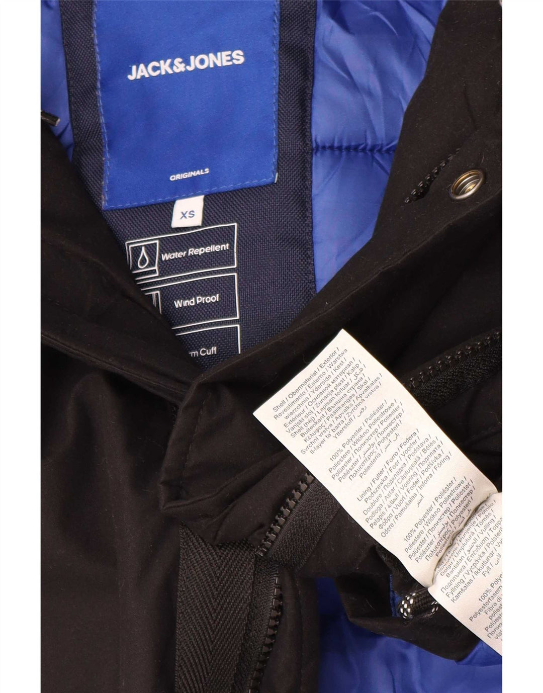 Męska kurtka parka z kapturem Jack & Jones UK 34 XS, czarny poliester