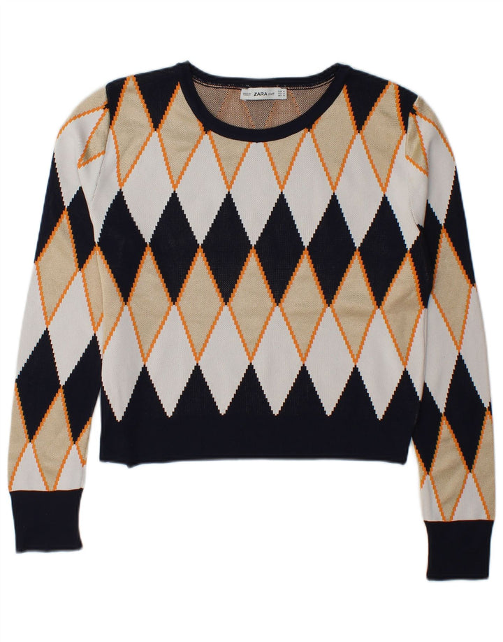 Sweter damski Zara z dekoltem w łódkę UK 14, średni, wielokolorowy