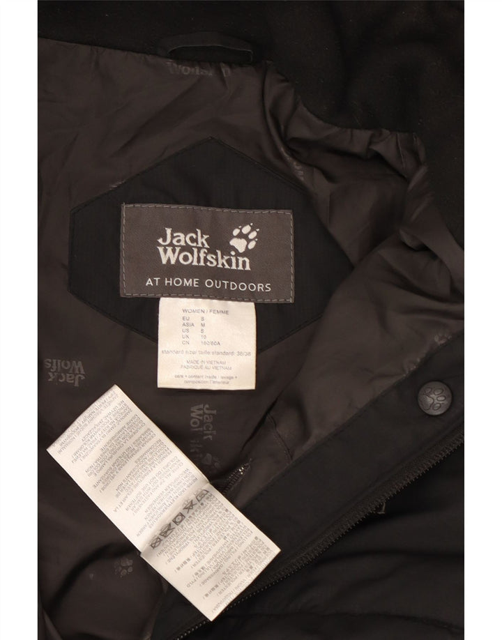 Damski ocieplany płaszcz z kapturem Jack Wolfskin UK 10, mały, czarny poliester