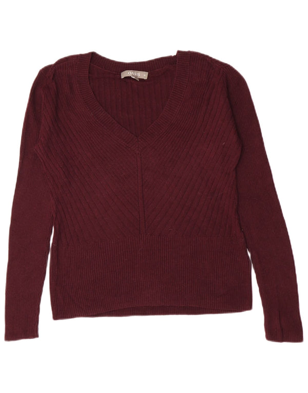 Sweter damski Oasis z dekoltem w kształcie litery V, UK 12, średni bordowy wiskoza