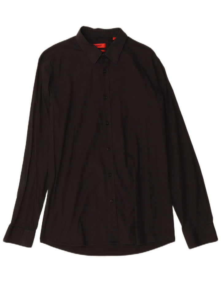 Męska koszula slim fit Hugo Boss, duża, czarna, bawełniana
