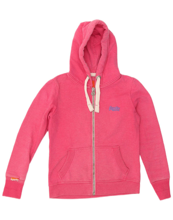 SUPERDRY Womens Zip Hoodie Sweater UK 14 Medium Pink Cotton
