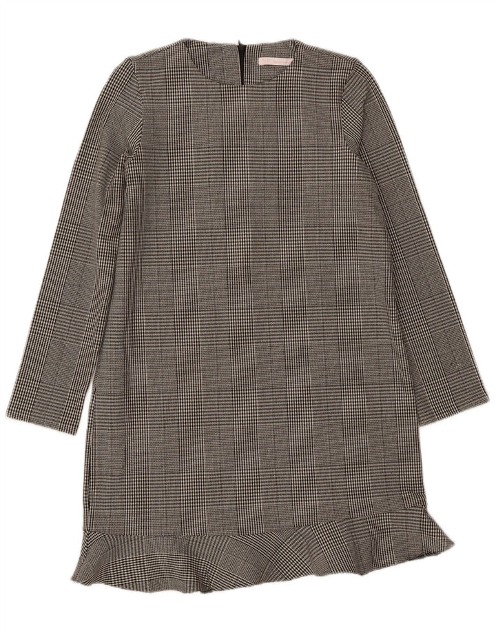 ZARA Womens Long Sleeve Shift Dress UK 12 Medium Grey Check Polyester