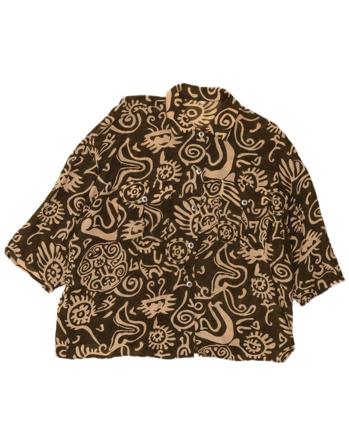 Vintage damska bluzka oversize w abstrakcyjnym wzorze UK 14 Medium Khaki