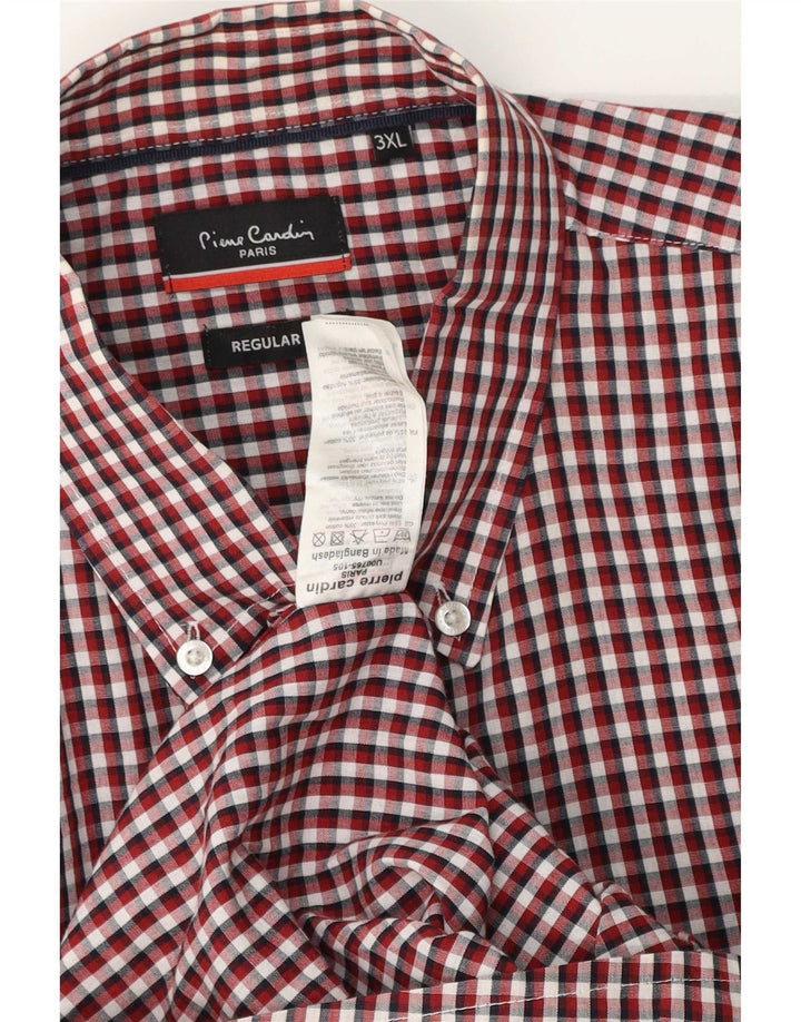 Męska koszula z krótkim rękawem Pierre Cardin o regularnym kroju, 3XL, poliester w czerwoną kratę