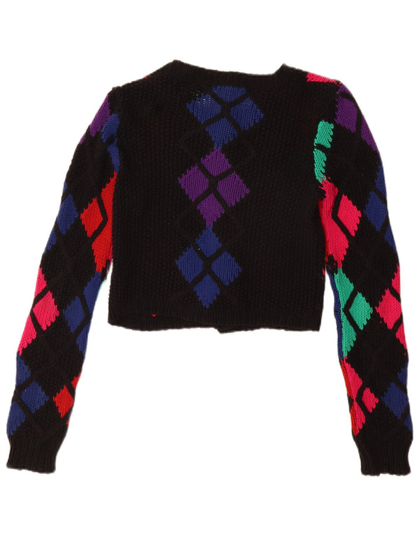 HOBBS Krótki sweter damski UK 8 Small Black Argyle/diamentowa bawełna