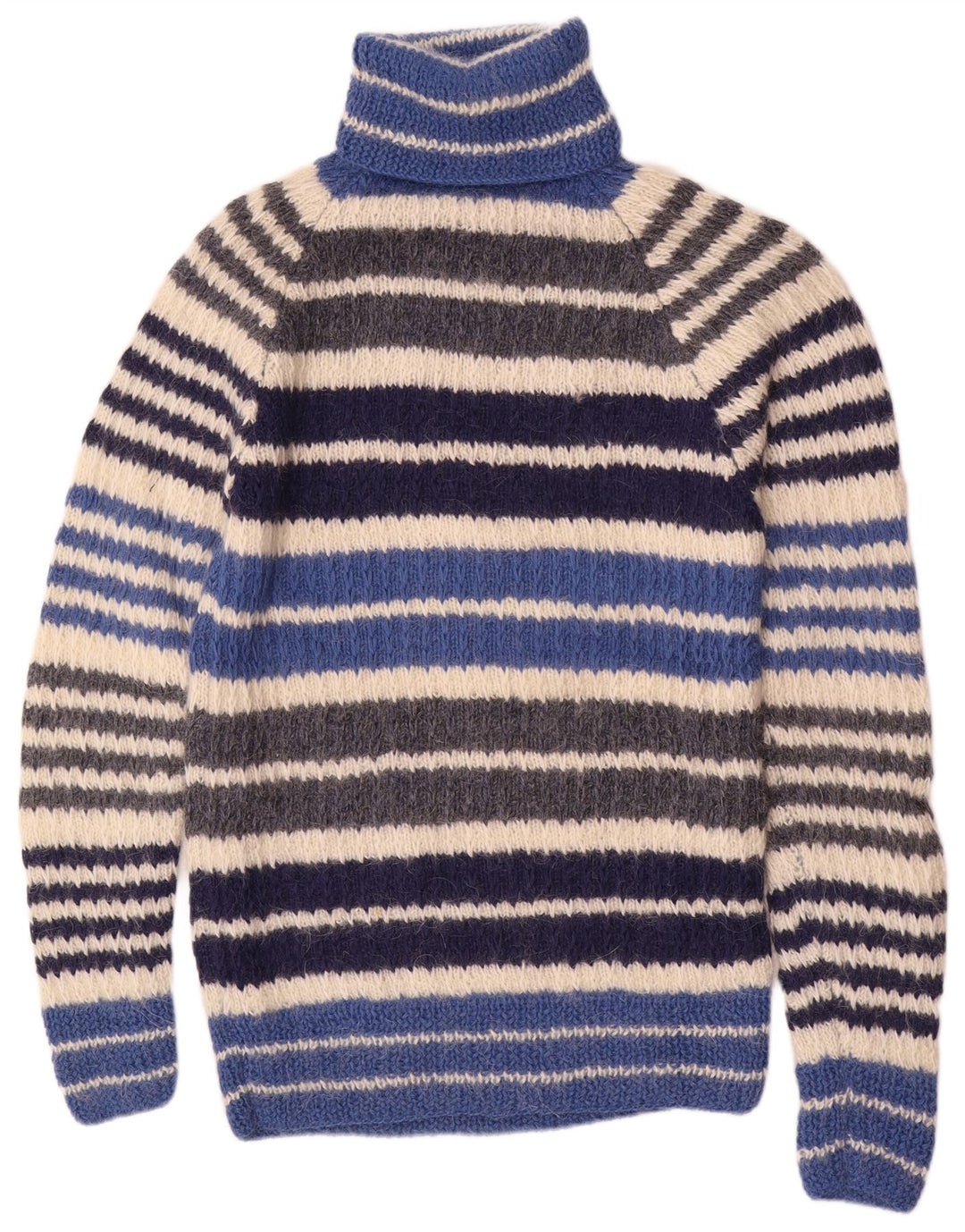 Sweter damski w stylu vintage z wywijanym dekoltem UK 12, średnie, wielokolorowe paski