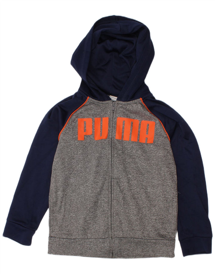 Chłopięcy sweter z kapturem i zamkiem błyskawicznym PUMA, 5-6 lat, szary poliester z blokami kolorów