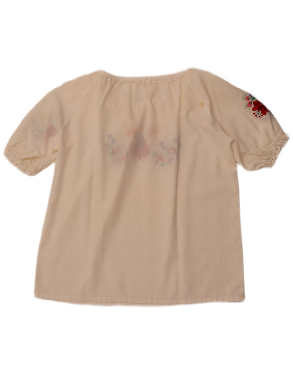 Bluzka damska VINTAGE Top UK 16, duża, w kolorze złamanej bieli, w kwiaty