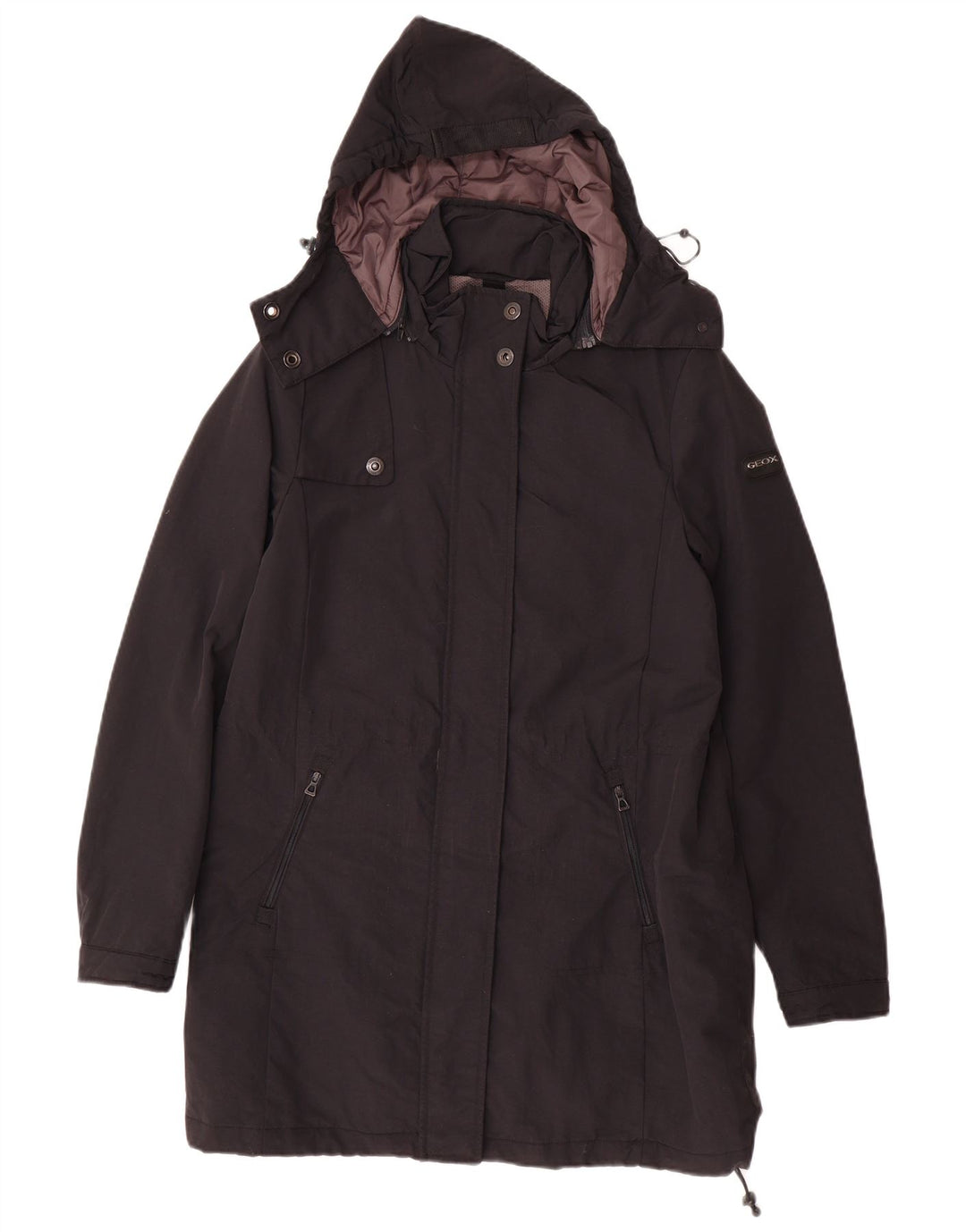 Damski płaszcz wiatrówka z kapturem GEOX RESPIRA UK 6 XS, czarny poliamid