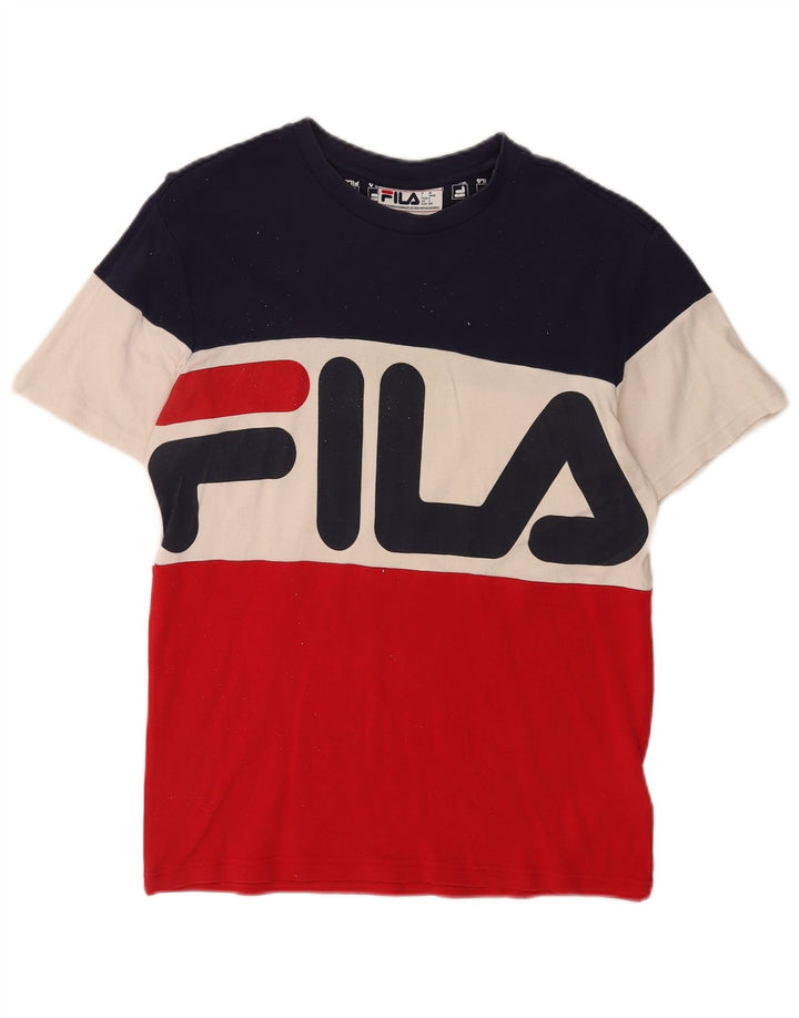 Męski T-shirt Fila z grafiką, mały, wielokolorowy, bawełniany z blokami kolorów