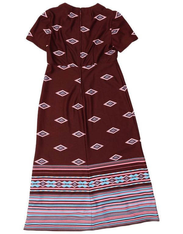 Damska sukienka maxi w stylu vintage UK 10, mała, bordowa, geometryczna