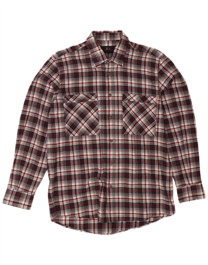Męska koszula flanelowa European Project, średnia, bordowa, bawełniana w kratkę