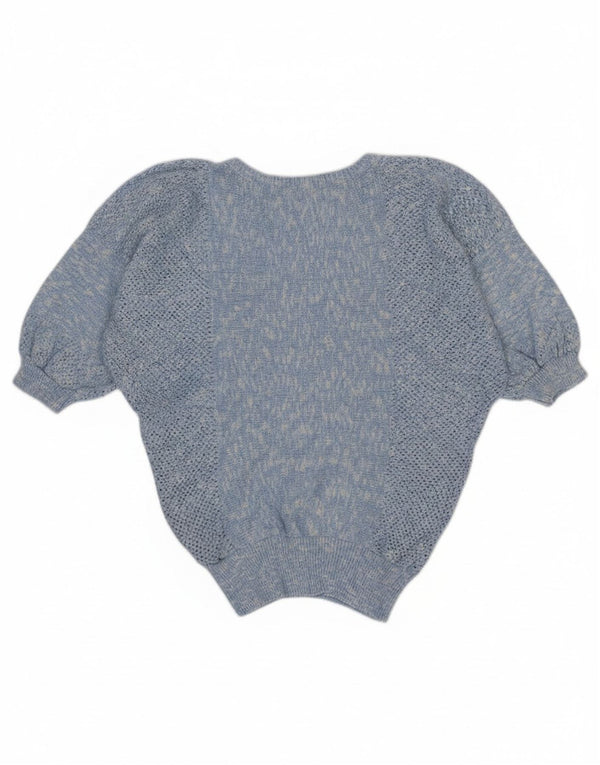 Sweter damski w stylu vintage z dekoltem w łódkę UK 14, duży, niebieski nakrapiany