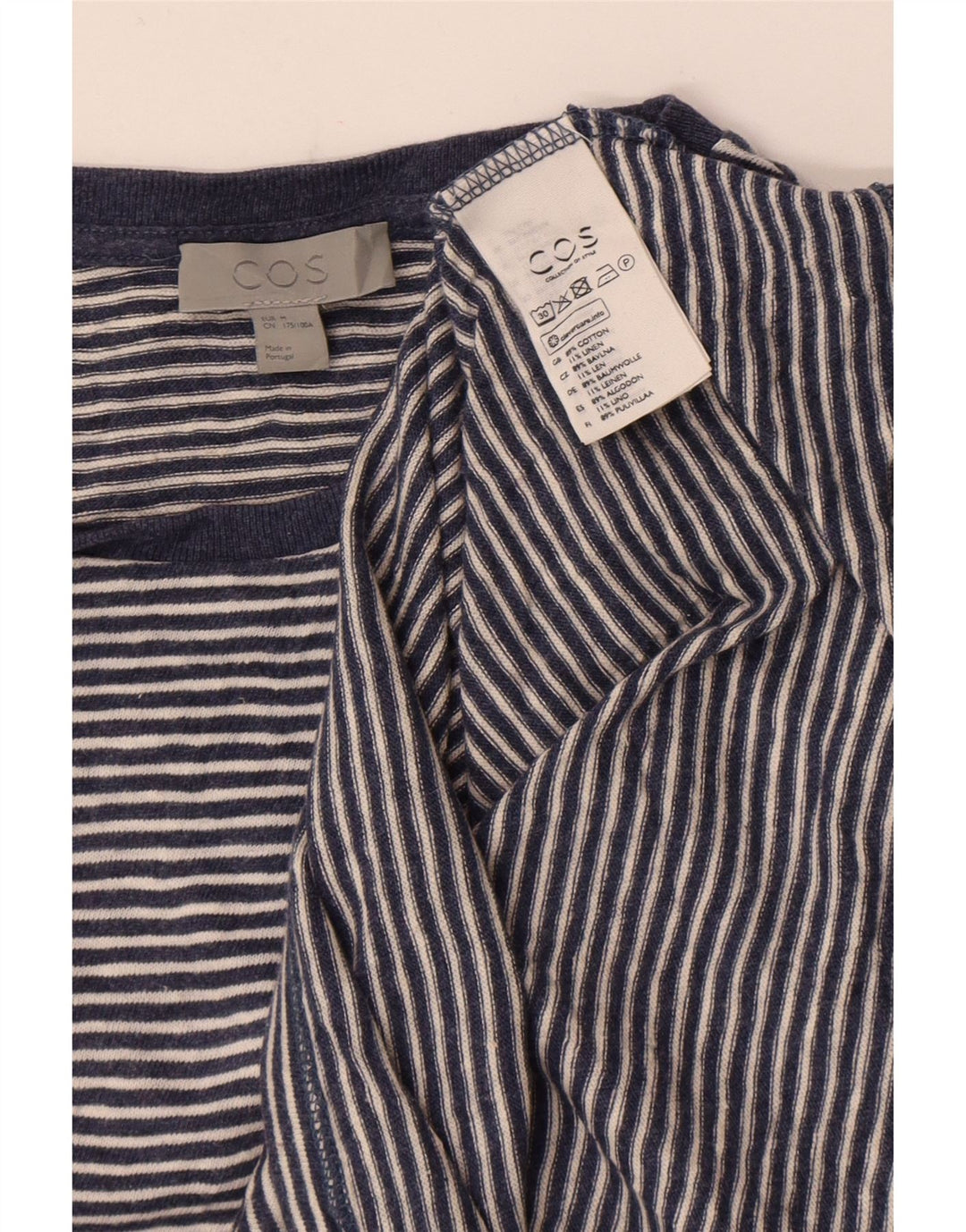 Cos Męski T-shirt Top z bawełny w średnie niebieskie paski