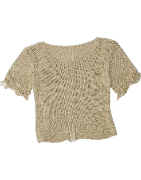 Sweter damski z krótkim rękawem VINTAGE UK 10 Small Beżowa bawełna