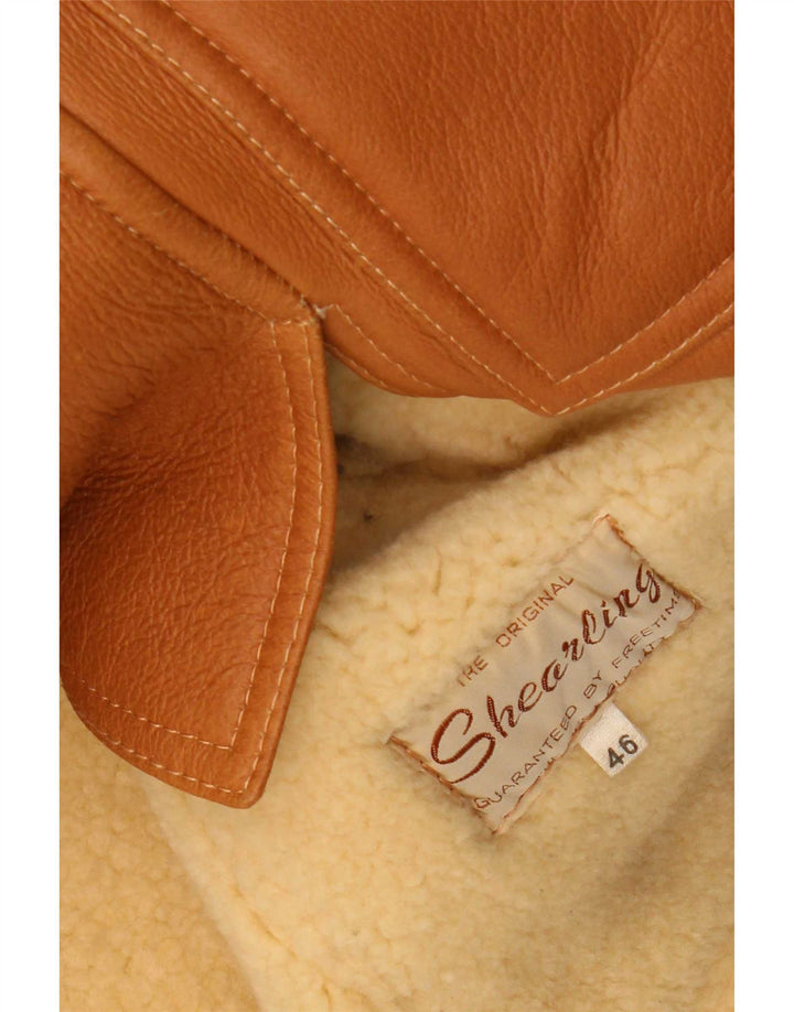 Damska kurtka shearling w stylu vintage IT 46, duży beżowy blok kolorów