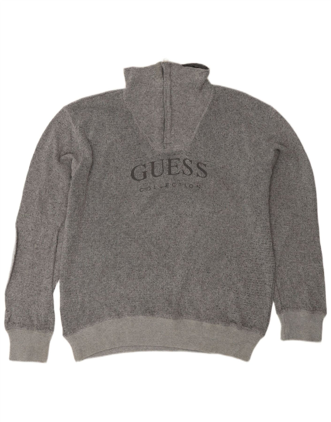 Męski sweter Guess z graficznym zamkiem błyskawicznym, duży, szary, bawełniany