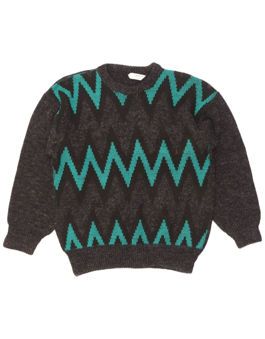 Vintage męski sweter z okrągłym dekoltem, duży szary jodełka