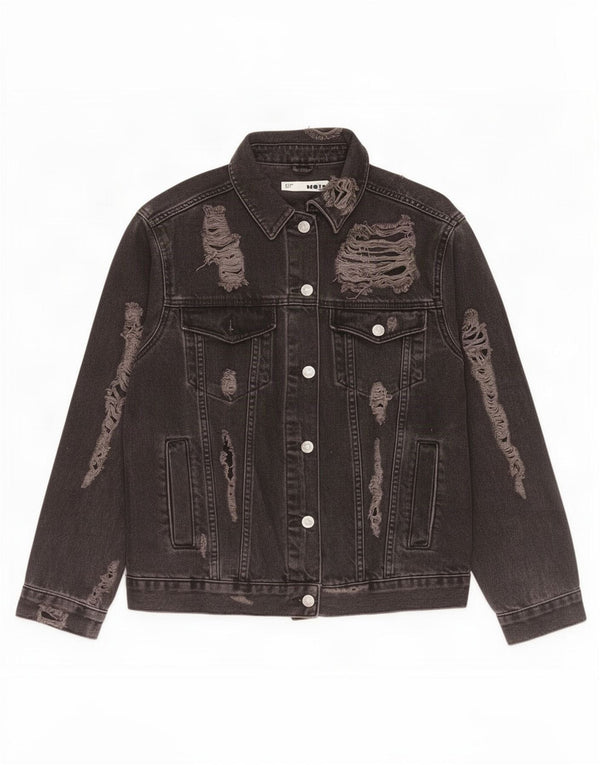 Topshop Damska kurtka jeansowa oversize w trudnej sytuacji, UK 10, mała, czarna, bawełniana