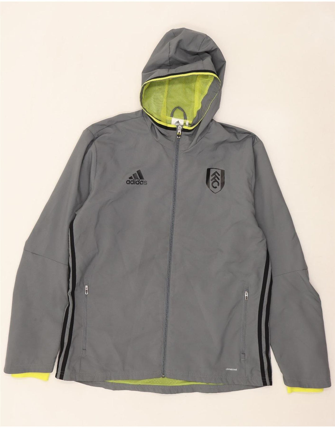 Adidas Męska kurtka przeciwdeszczowa z kapturem Climacool Graphic UK 40, duża, szary poliester